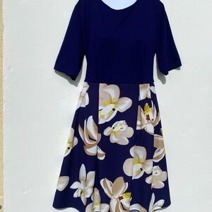 Navy Floral Midi Dress with Fitted Bodice romantic whimsy events business